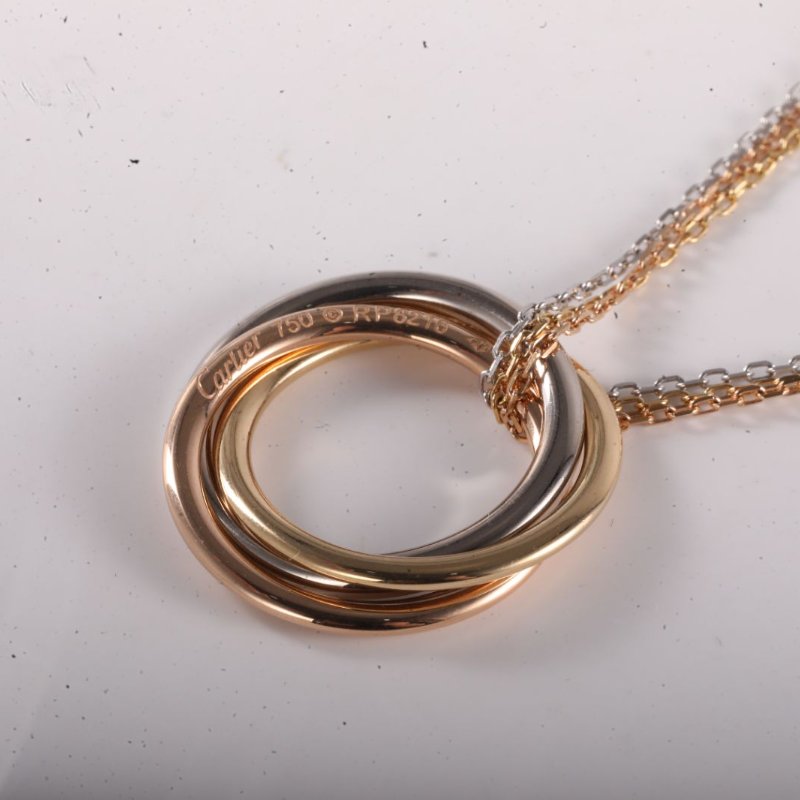 Cartier 18K黃金18K白金18K玫瑰金鑽石TRINITY三環半鑽項鏈中號///項鍊-3
