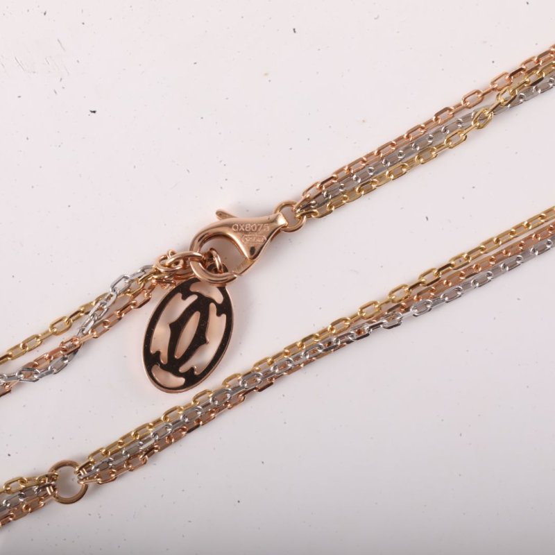 Cartier 18K黃金18K白金18K玫瑰金鑽石TRINITY三環半鑽項鏈中號///項鍊-4