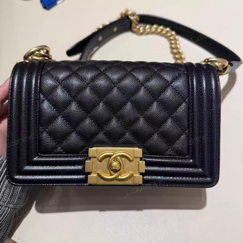 Chanel leboy黑金荔枝牛皮小號 鏈條單肩斜挎包-0