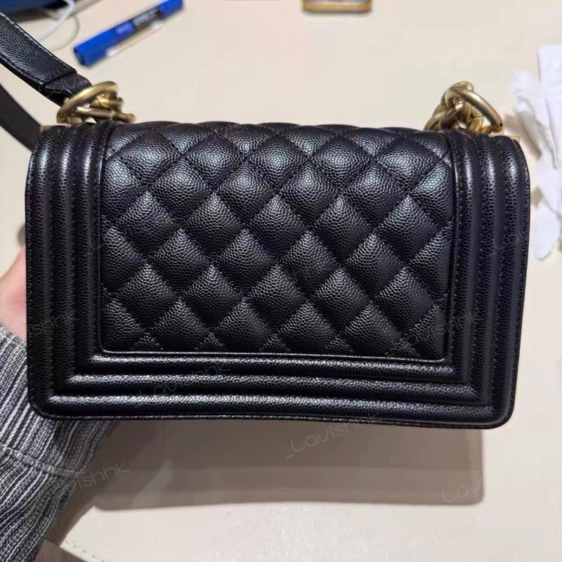 Chanel leboy黑金荔枝牛皮小號 鏈條單肩斜挎包-1