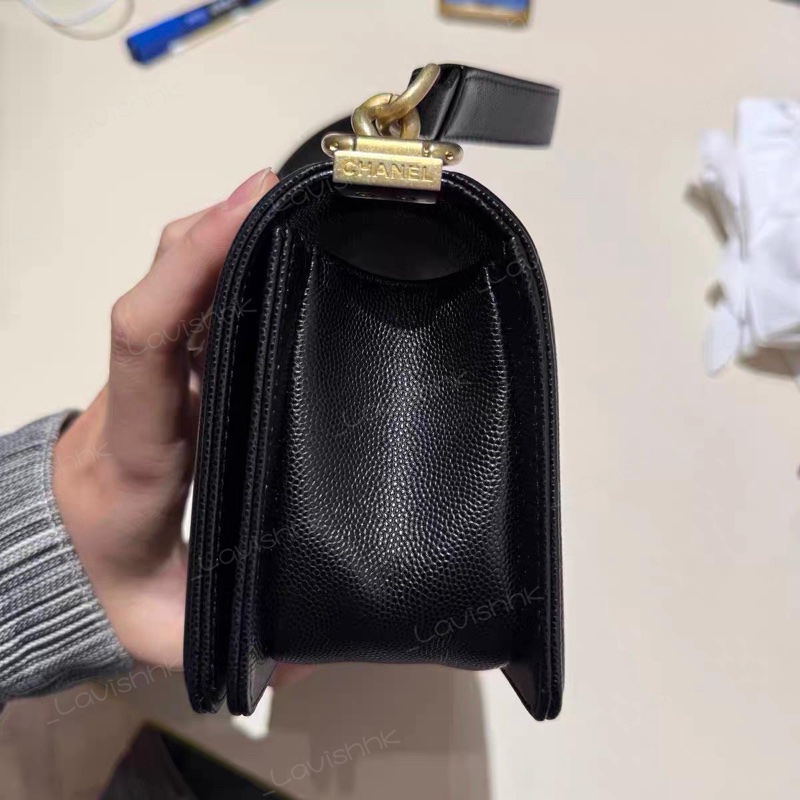 Chanel leboy黑金荔枝牛皮小號 鏈條單肩斜挎包-2