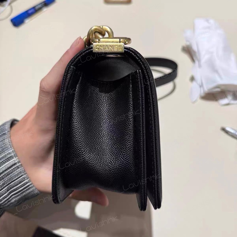 Chanel leboy黑金荔枝牛皮小號 鏈條單肩斜挎包-3