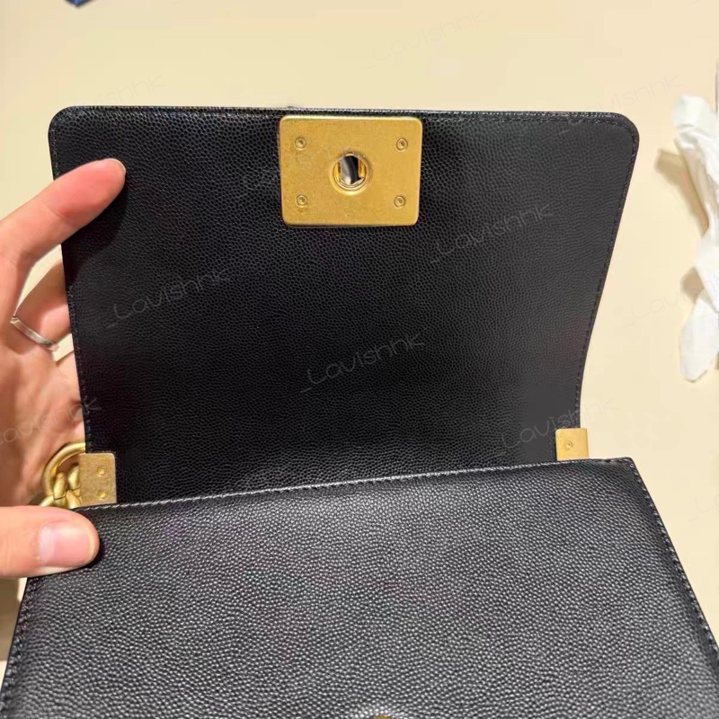 Chanel leboy黑金荔枝牛皮小號 鏈條單肩斜挎包-4