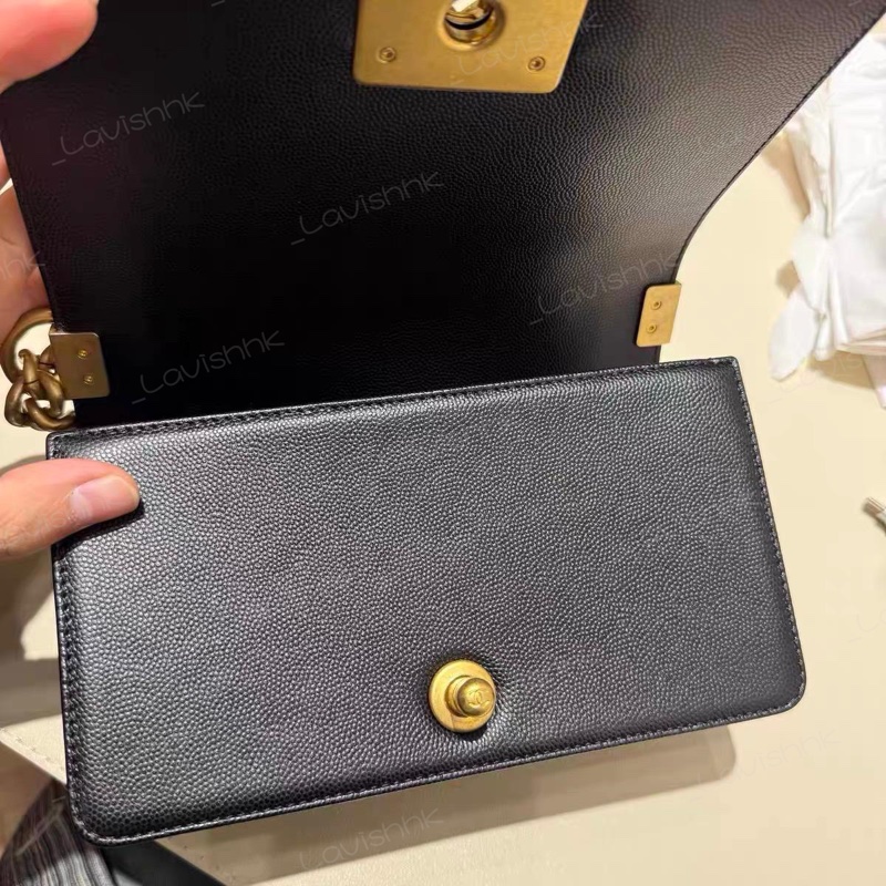 Chanel leboy黑金荔枝牛皮小號 鏈條單肩斜挎包-5