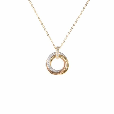 Cartier 18K黃金18K白金18K玫瑰金鑽石CartierTrinity玫瑰金黃金白金鑲鑽三環三色金項鏈///項鍊