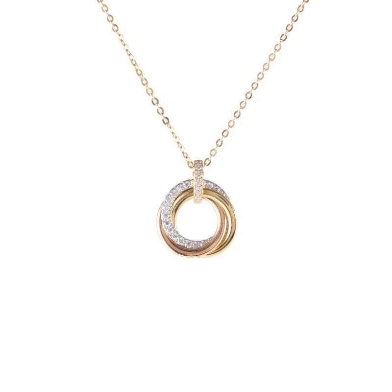 Cartier 18K黃金18K白金18K玫瑰金鑽石CartierTrinity玫瑰金黃金白金鑲鑽三環三色金項鏈///項鍊-0