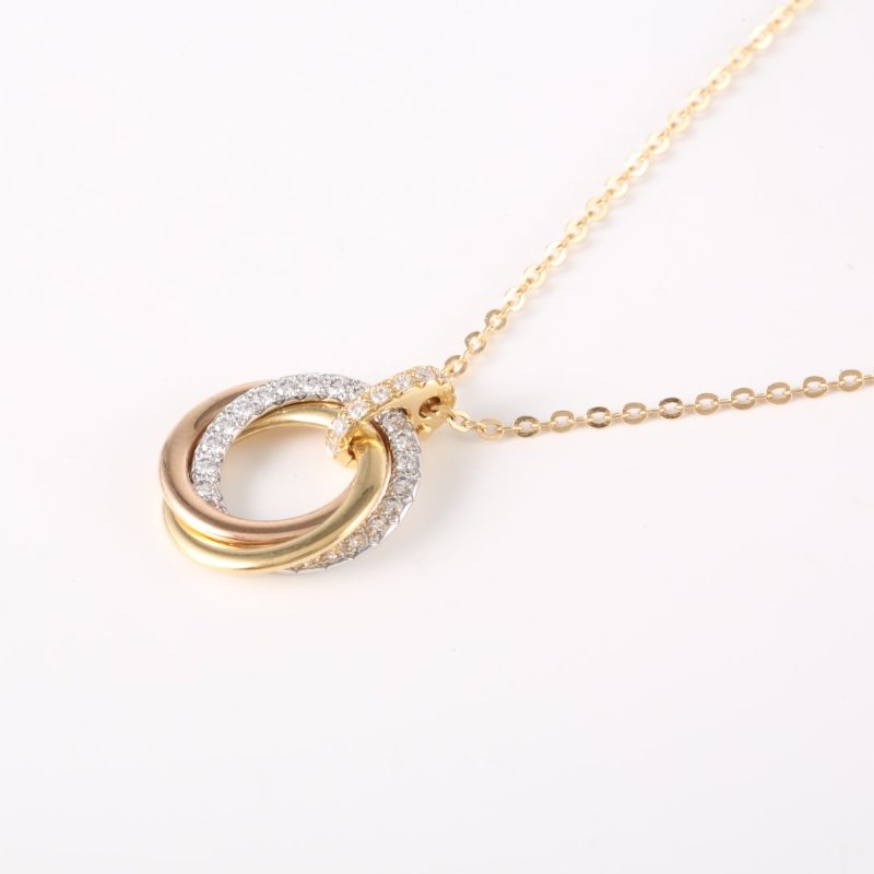 Cartier 18K黃金18K白金18K玫瑰金鑽石CartierTrinity玫瑰金黃金白金鑲鑽三環三色金項鏈///項鍊-1