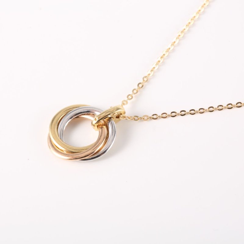 Cartier 18K黃金18K白金18K玫瑰金鑽石CartierTrinity玫瑰金黃金白金鑲鑽三環三色金項鏈///項鍊-2