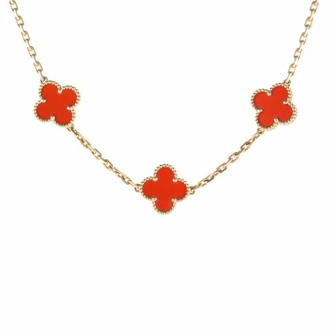 Van Cleef & Arpels 18K黃金紅玉髓黃金中號十花項鏈18K/項鍊
