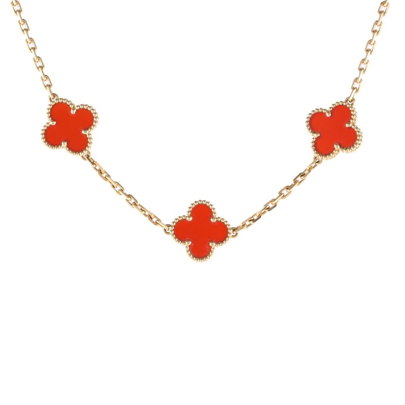 Van Cleef & Arpels 18K黃金紅玉髓黃金中號十花項鏈18K/項鍊-0