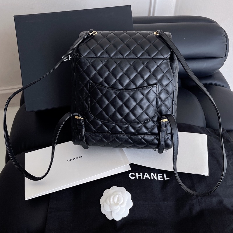 【近新閒置品】Chanel 香奈兒 薩爾茨堡雙肩包 黑金牛皮 中號鐳射24開-2