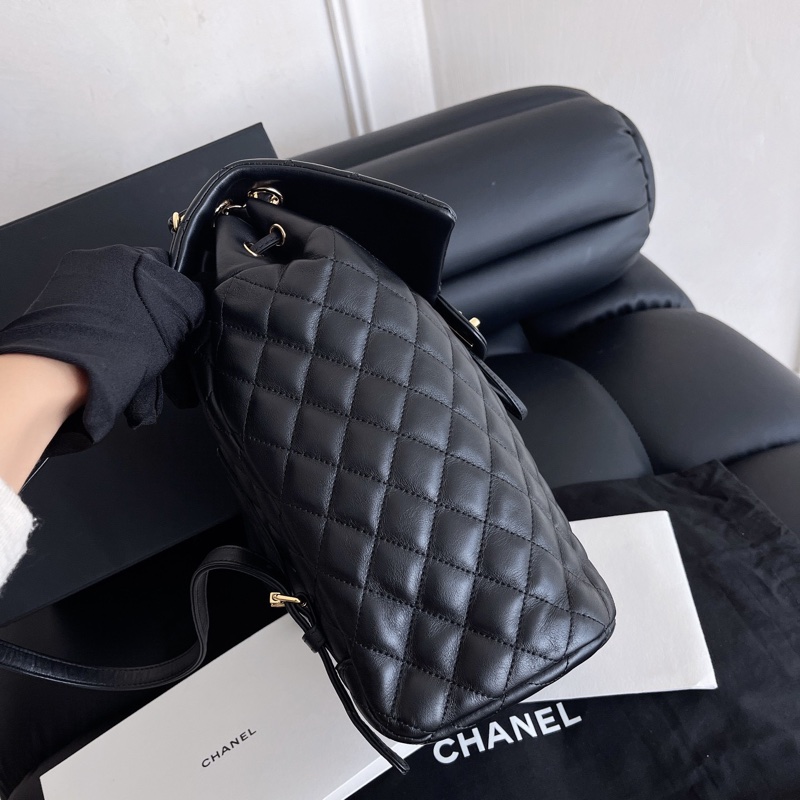 【近新閒置品】Chanel 香奈兒 薩爾茨堡雙肩包 黑金牛皮 中號鐳射24開-3
