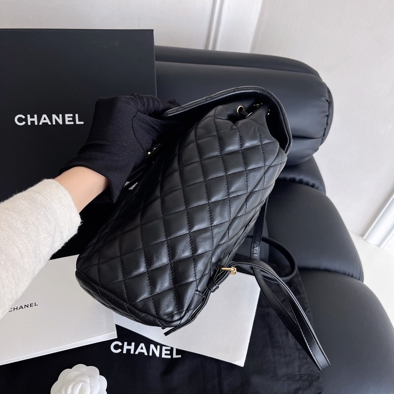 【近新閒置品】Chanel 香奈兒 薩爾茨堡雙肩包 黑金牛皮 中號鐳射24開-4