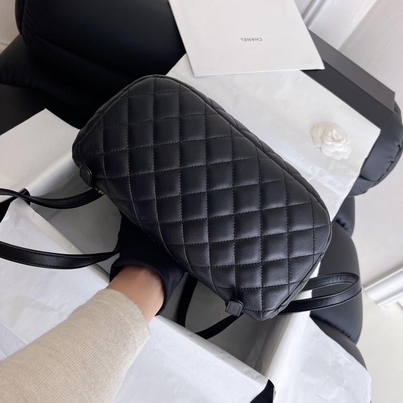 【近新閒置品】Chanel 香奈兒 薩爾茨堡雙肩包 黑金牛皮 中號鐳射24開-5