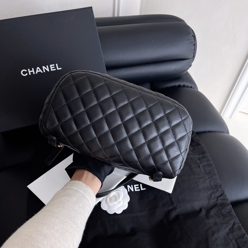 【近新閒置品】Chanel 香奈兒 薩爾茨堡雙肩包 黑金牛皮 中號鐳射24開-6