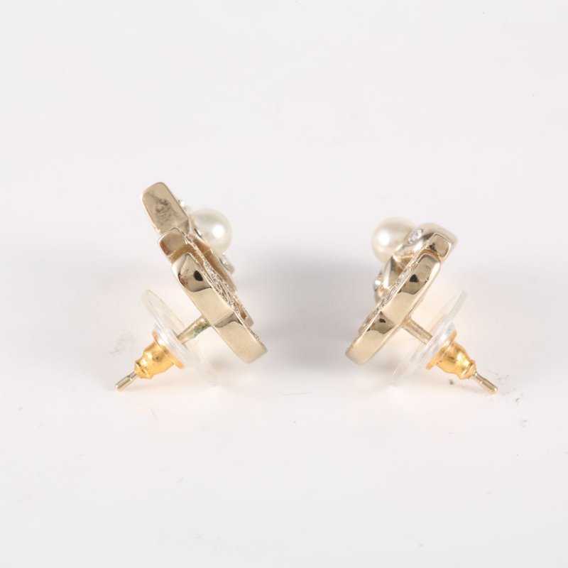 CHANEL 合金五角心愛心不對稱水鑽耳釘耳環-2