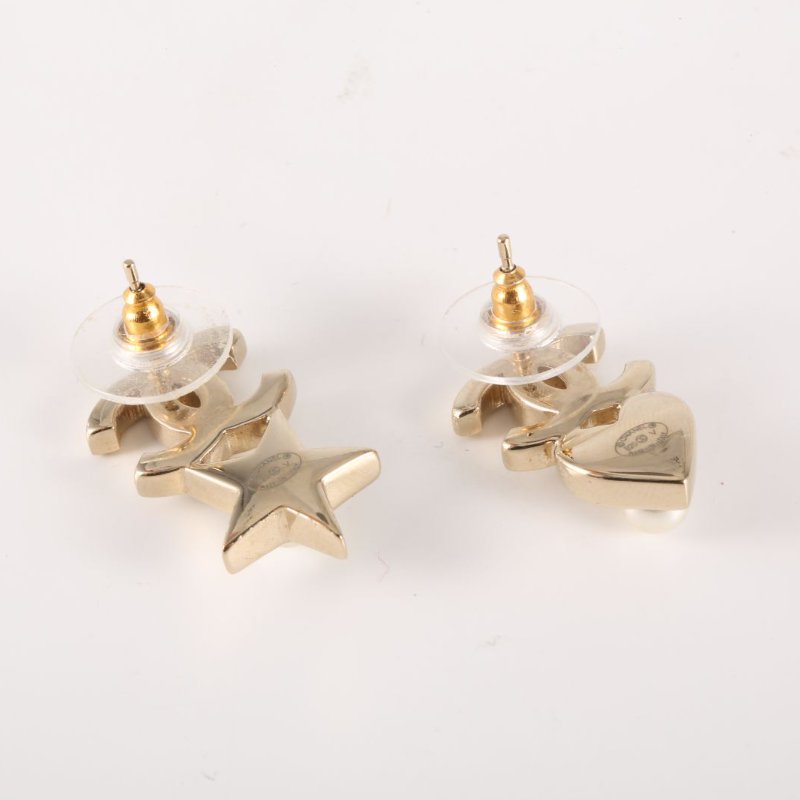 CHANEL 合金五角心愛心不對稱水鑽耳釘耳環-4