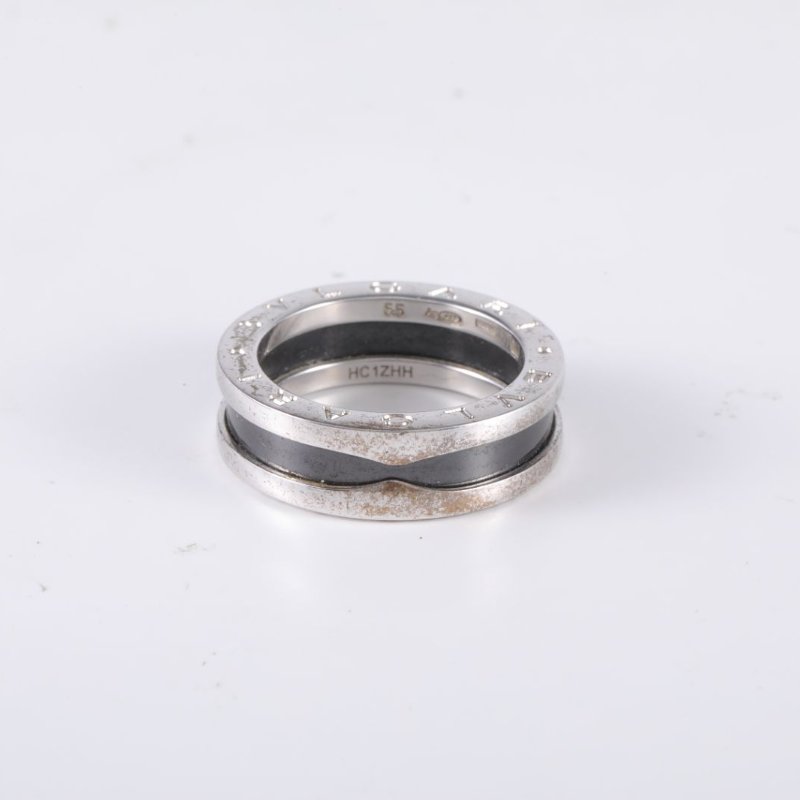 BVLGARI B.ZERO1彈簧戒指單圈慈善款AG925銀/黑陶瓷55戒指-3