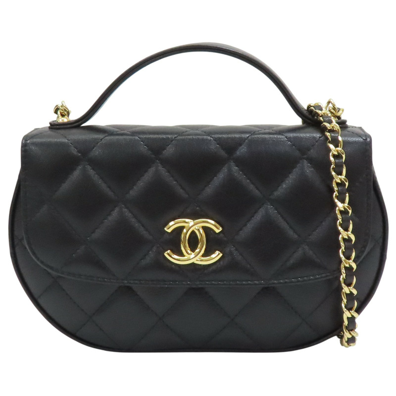 黑色 菱格紋 羊皮 圓弧 鍊帶 肩背包【CHANEL 香奈兒】 AP3367-0