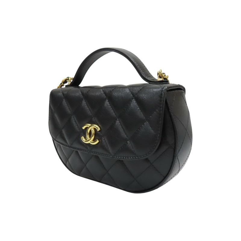 黑色 菱格紋 羊皮 圓弧 鍊帶 肩背包【CHANEL 香奈兒】 AP3367-2