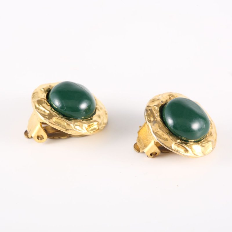 CHANEL 合金中古綠琉璃耳夾耳環-1