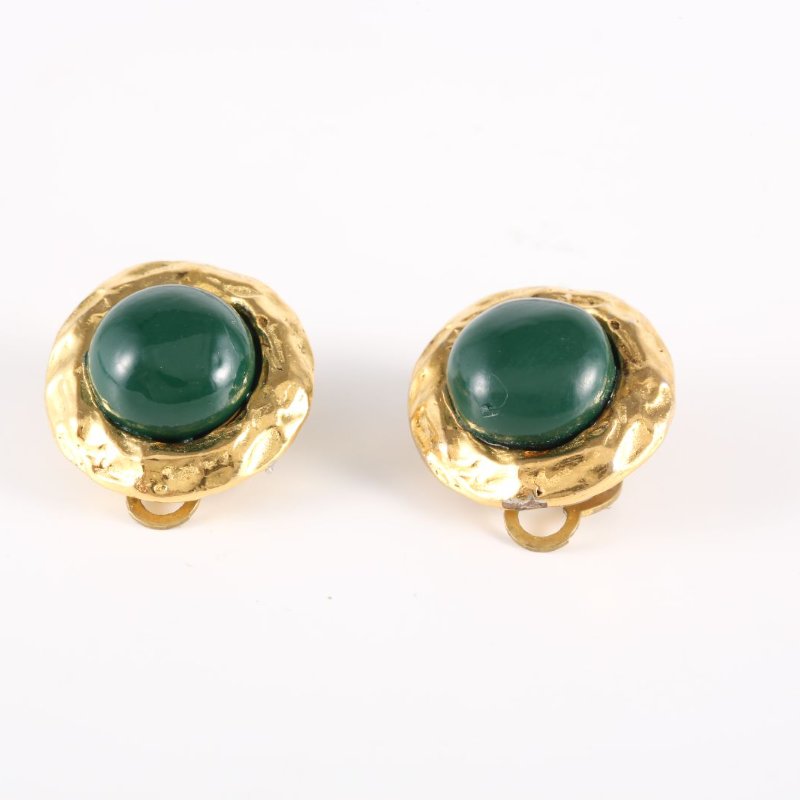 CHANEL 合金中古綠琉璃耳夾耳環-2