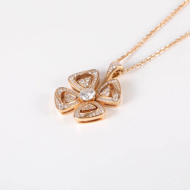 BVLGARI 18K玫瑰金鑽石玫瑰金Fiorever詠綻系列18k花朵滿鑽項鏈大號18K/項鍊-1