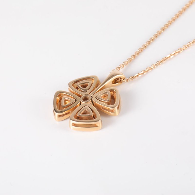 BVLGARI 18K玫瑰金鑽石玫瑰金Fiorever詠綻系列18k花朵滿鑽項鏈大號18K/項鍊-2