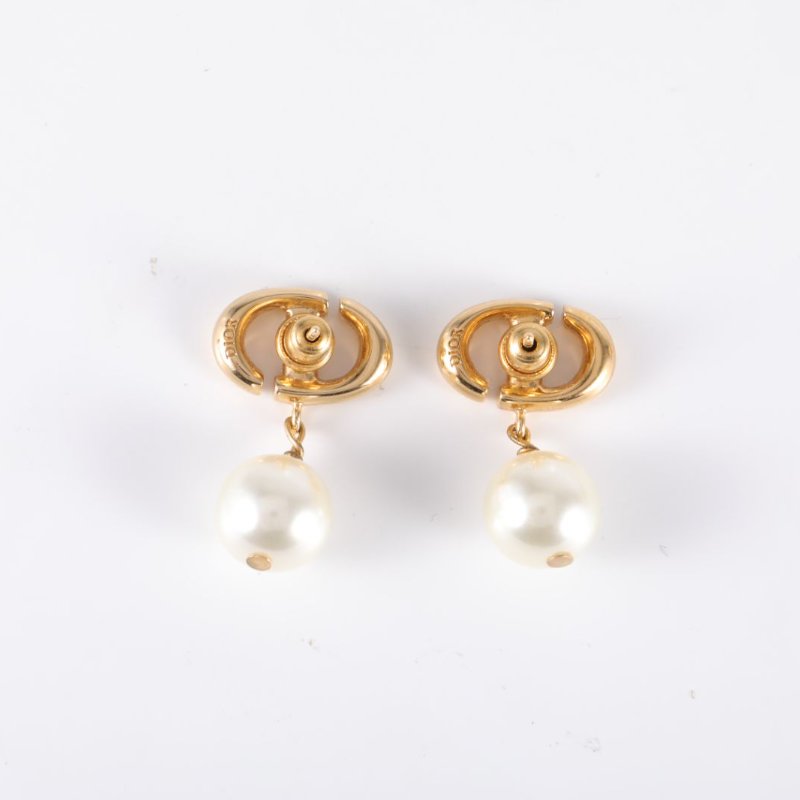 DIOR 合金經典CDNavy珍珠吊墜耳釘耳環-3