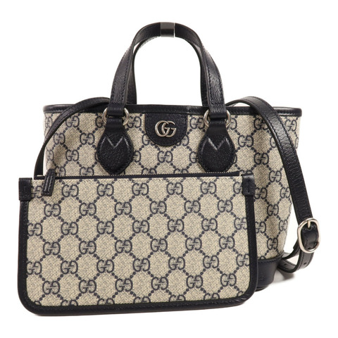 GUCCI 塗層帆布Shoulder Bag銀扣手挽肩背兩用袋