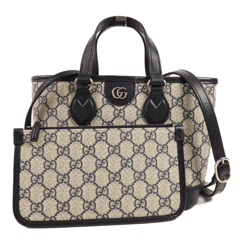 GUCCI 塗層帆布Shoulder Bag銀扣手挽肩背兩用袋-0