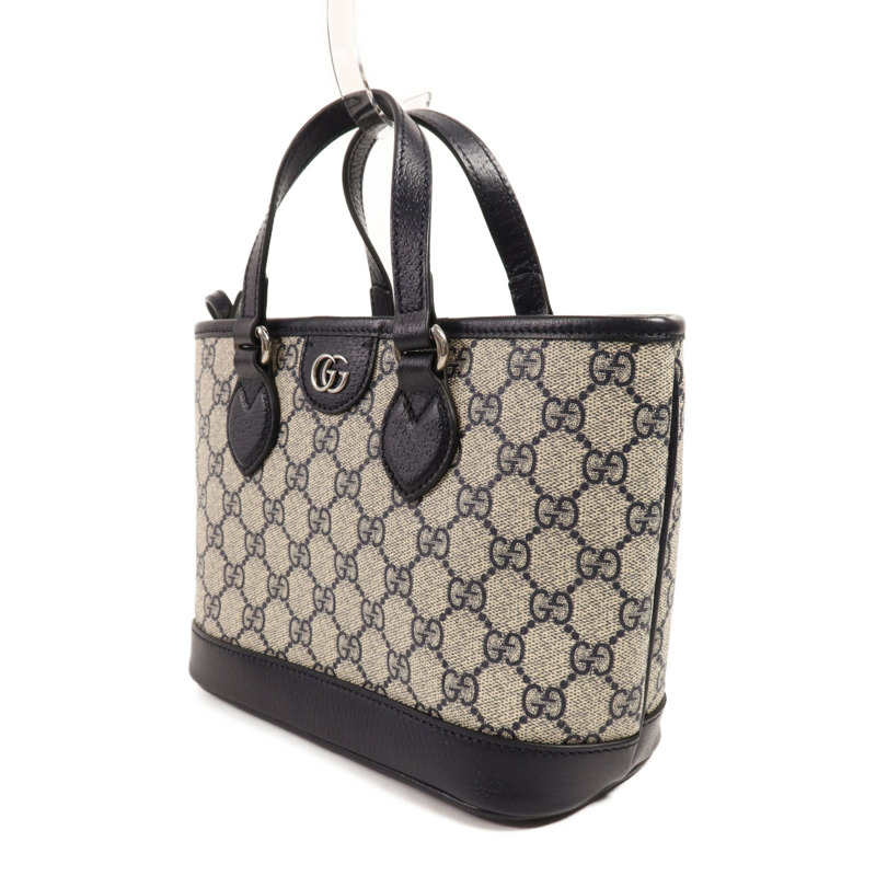 GUCCI 塗層帆布Shoulder Bag銀扣手挽肩背兩用袋-2