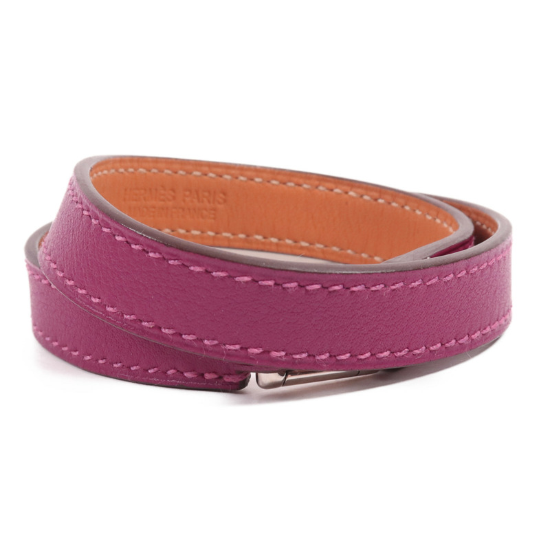 HERMES Swift皮革Rivale Double Tour Bracelet銀扣手帶Tosca-2