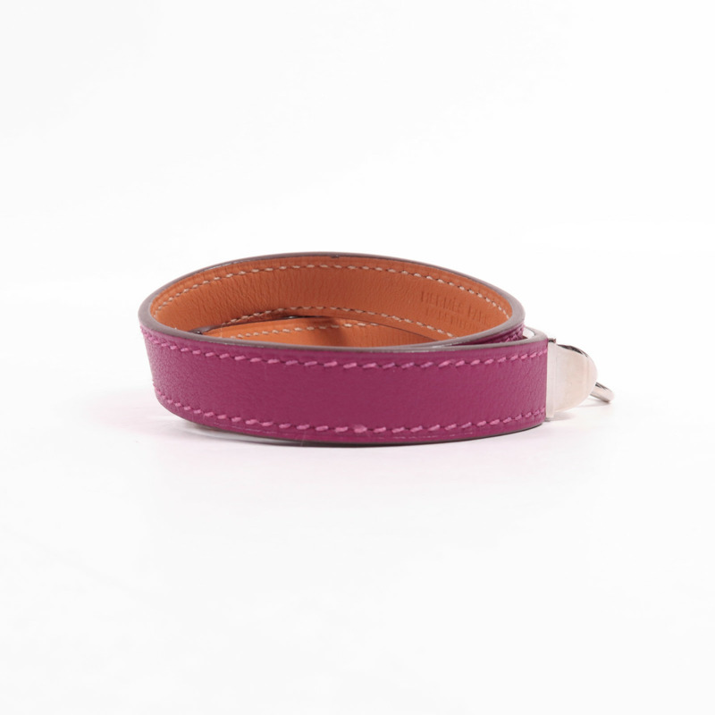 HERMES Swift皮革Rivale Double Tour Bracelet銀扣手帶Tosca-3