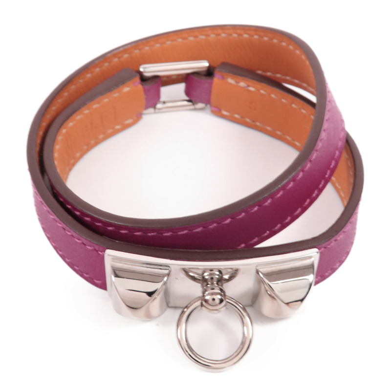 HERMES Swift皮革Rivale Double Tour Bracelet銀扣手帶Tosca-4