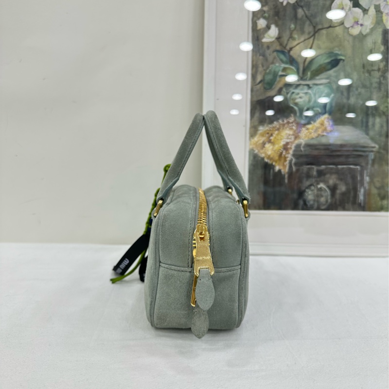 Miumiu繆繆女包冰藍色麂皮保齡球 arcadie小公文包,可手袋 copy購證-3