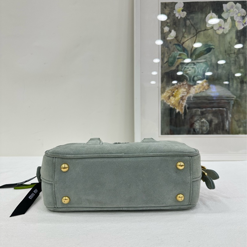 Miumiu繆繆女包冰藍色麂皮保齡球 arcadie小公文包,可手袋 copy購證-5