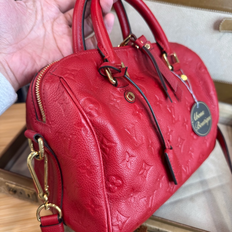 Louis Vuitton 紅色壓紋老花 Speedy 25 / 背帶款🌹絕對好貨-1