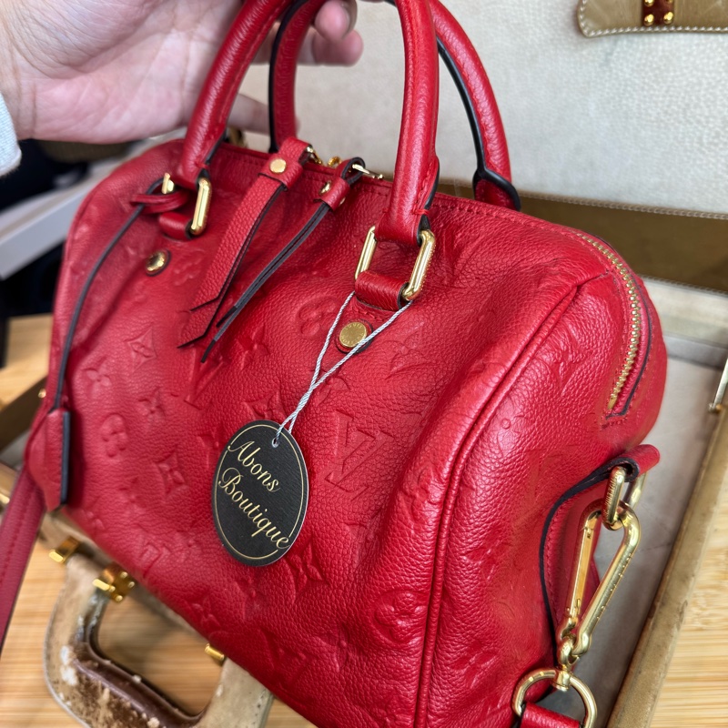 Louis Vuitton 紅色壓紋老花 Speedy 25 / 背帶款🌹絕對好貨-2