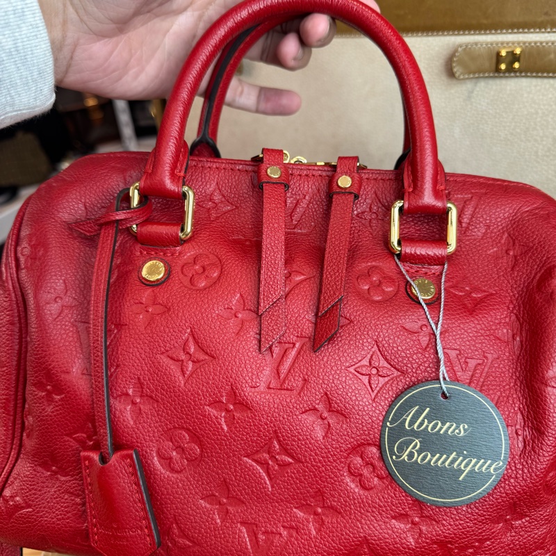 Louis Vuitton 紅色壓紋老花 Speedy 25 / 背帶款🌹絕對好貨-3
