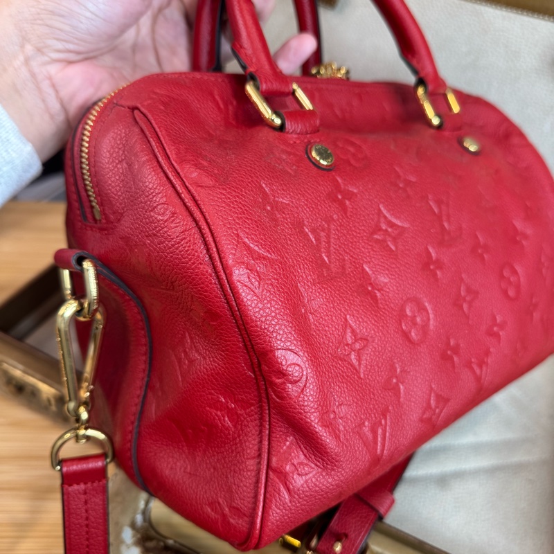 Louis Vuitton 紅色壓紋老花 Speedy 25 / 背帶款🌹絕對好貨-4