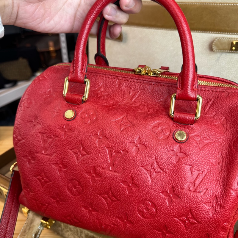 Louis Vuitton 紅色壓紋老花 Speedy 25 / 背帶款🌹絕對好貨-6