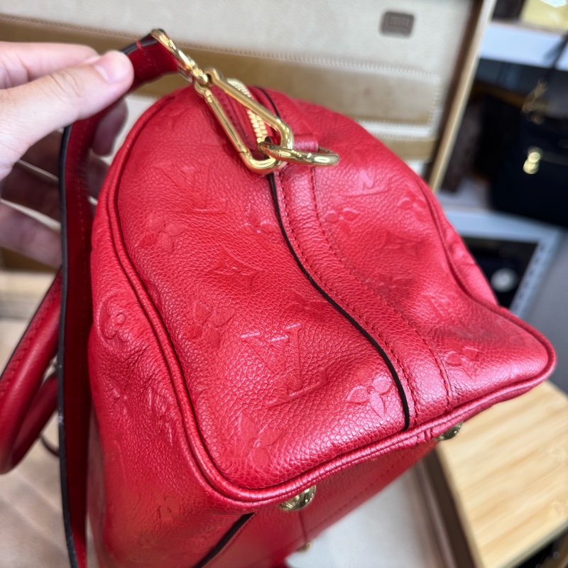 Louis Vuitton 紅色壓紋老花 Speedy 25 / 背帶款🌹絕對好貨-8