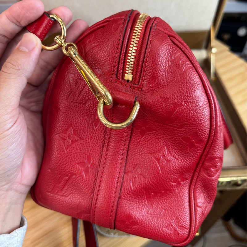 Louis Vuitton 紅色壓紋老花 Speedy 25 / 背帶款🌹絕對好貨-10