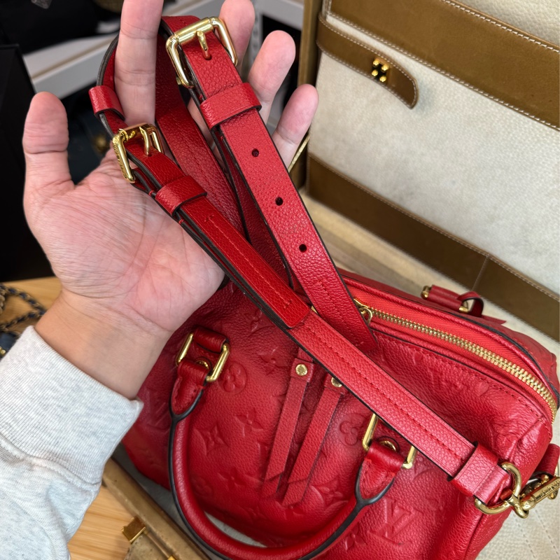 Louis Vuitton 紅色壓紋老花 Speedy 25 / 背帶款🌹絕對好貨-14