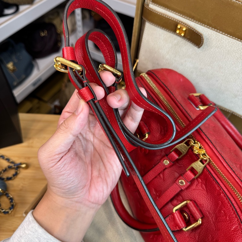 Louis Vuitton 紅色壓紋老花 Speedy 25 / 背帶款🌹絕對好貨-15