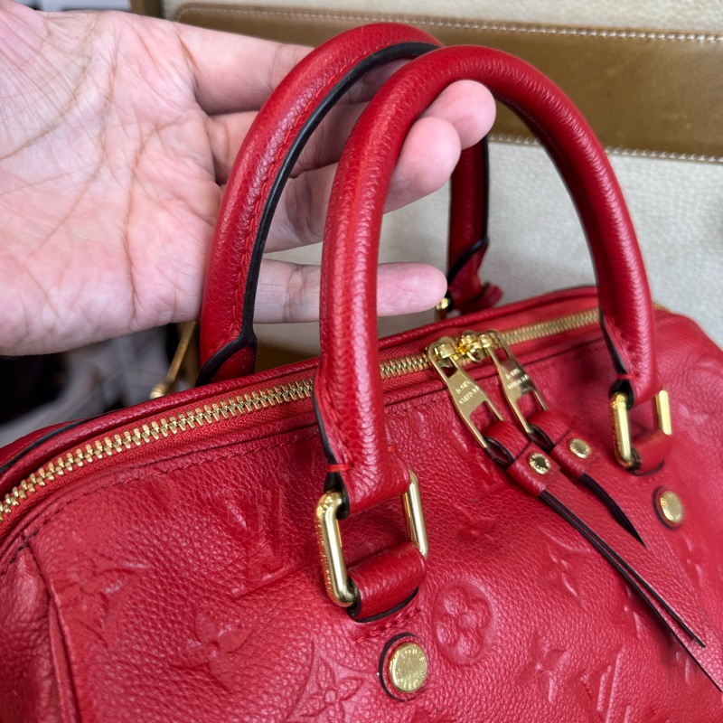 Louis Vuitton 紅色壓紋老花 Speedy 25 / 背帶款🌹絕對好貨-16
