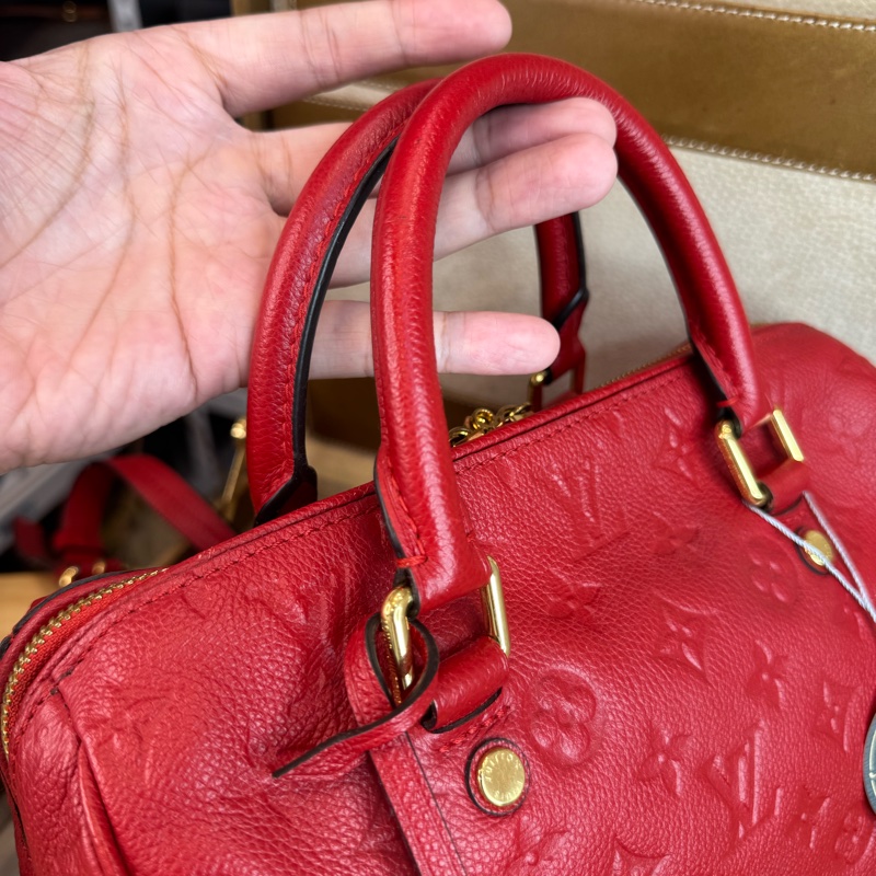 Louis Vuitton 紅色壓紋老花 Speedy 25 / 背帶款🌹絕對好貨-18