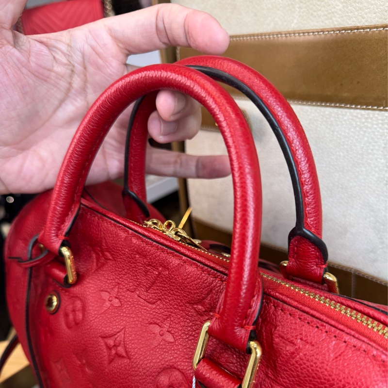 Louis Vuitton 紅色壓紋老花 Speedy 25 / 背帶款🌹絕對好貨-19