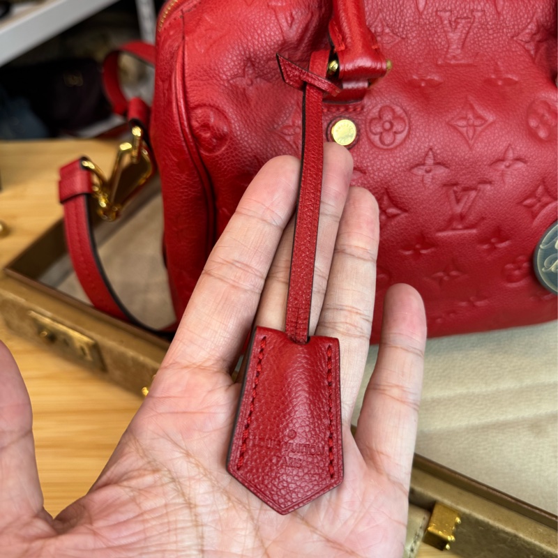 Louis Vuitton 紅色壓紋老花 Speedy 25 / 背帶款🌹絕對好貨-20